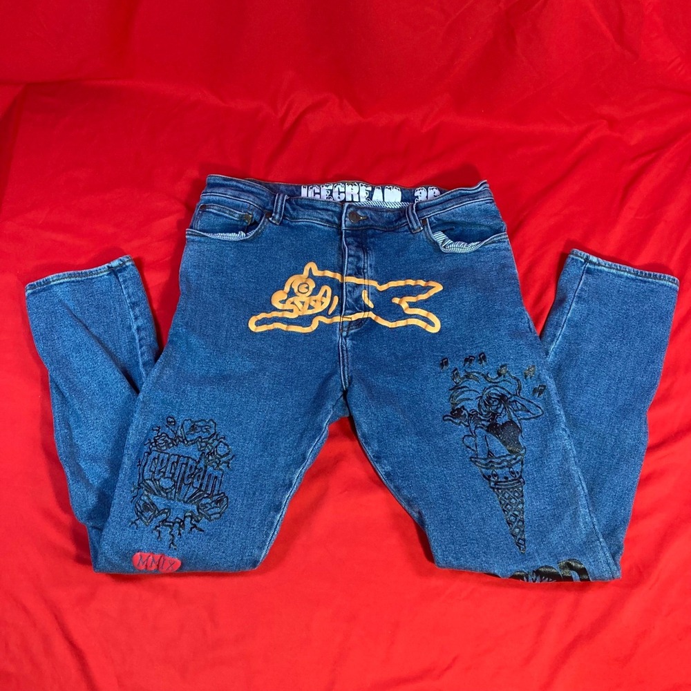 BBC Ice Cream Jeans Denim Light Blue / Size W36" / Running Dog / All Over Print